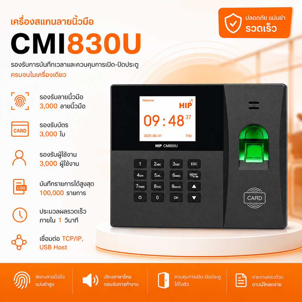 เครื่องสแกนลายนิ้วมือ HIP รุ่น CMI830U สีดำ